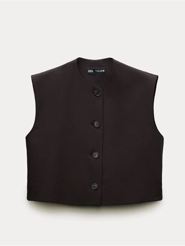 Zara Black Cropped Button-Front Vest Xs